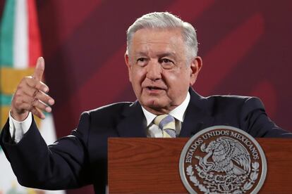 Andrés Manuel López Obrador, durante su conferencia de prensa matutina de este lunes.