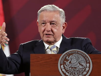 Andrés Manuel López Obrador, durante su conferencia de prensa matutina de este lunes.