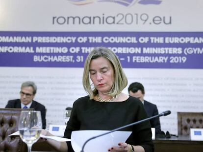 La jefa de la diplomacia europea, este jueves en Bucarest.