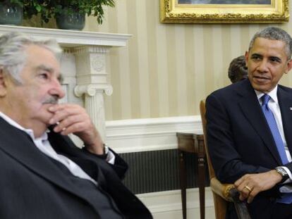 Barack Obama e José Mujica na coletiva na Casa Branca.