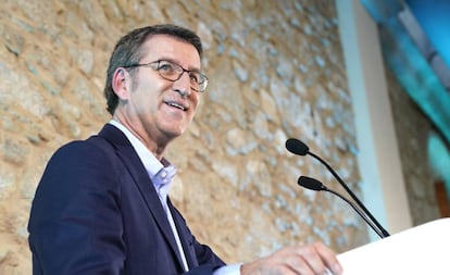 El presidente del PP de Galicia, Alberto Núñez Feijóo, durante un acto electoral.