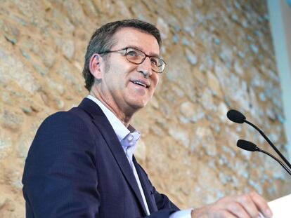 El presidente del PP de Galicia, Alberto Núñez Feijóo, durante un acto electoral. 