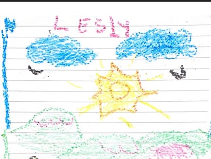 A drawing made by Lesly Mucutuy in the Military Hospital the children are being treated at in Bogotá.