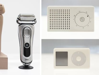 A la izquierda, evoluci&oacute;n del prototipo de una afeitadora. A  la derecha, un iPod y la radio T3 en la que se inspir&oacute; Apple.