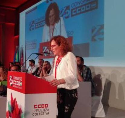 Nuria López, tras ser elegida secretaria general de CC OO en Andalucía.