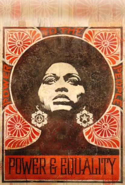 Cartel dise&ntilde;ado por Shepard Fairey a partir de una fotograf&iacute;a de Angela Davis