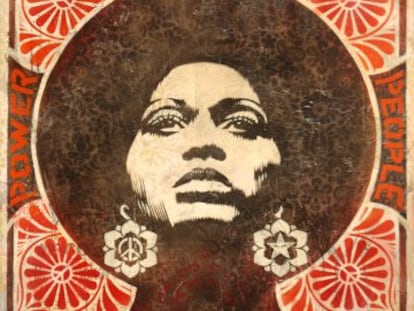 Cartel dise&ntilde;ado por Shepard Fairey a partir de una fotograf&iacute;a de Angela Davis