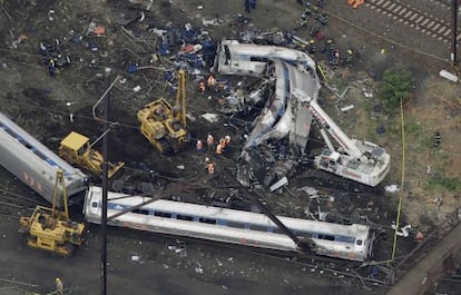 Foto aérea del lugar del descarrilamiento de Filadelfia.