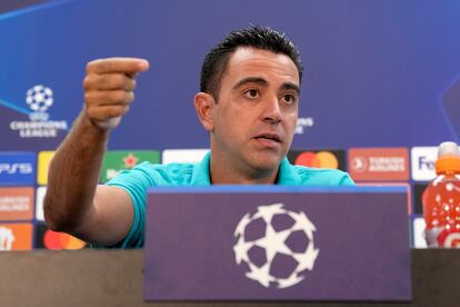 Xavi Hernández, durante la rueda de prensa previa al estreno del Barcelona en la Champions.