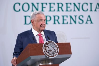 López Obrador, durante una rueda de prensa mañanera en el Palacio Nacional