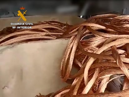 Cables de cobre incautados por la Guardia Civil en la operación Valsordo.