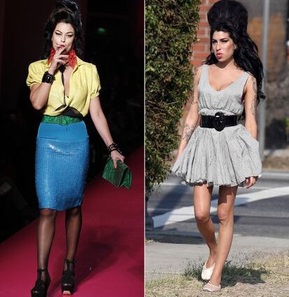 Diseño de Jean Paul Gaultier (izquierda) y la cantante Amy Winehouse.