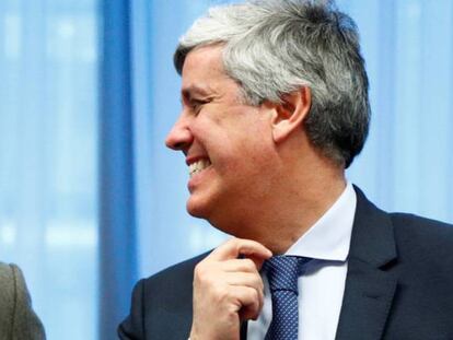 El presidente del Eurogrupo, Mário Centeno, junto a la presidenta del BCE, Christine Lagarde, en Bruselas.