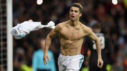 Cristiano Ronaldo celebra un gol de penalti ante la Juventus en la Champions.