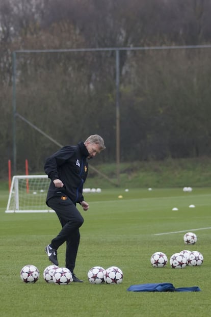 David Moyes, entrenador del Manchester United, en un instante del entrenamiento.