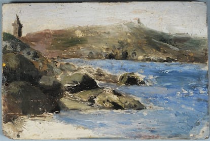 Pablo Picasso. La Torre de Hércules. A Coruña, c. 1895. Óleo sobre tabla. 10,3 x 15,4 cm. Donación Pablo Picasso, 1970. Museu Picasso, Barcelona.