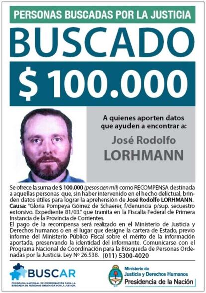 Cartel del Ministerio de Justicia de Argentina que ofrecía una recompensa por información sobre El Ruso. 