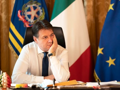 Giuseppe Conte, este martes en el palacio Chigi tras presentar su dimisión como primer ministro.