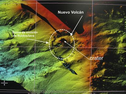 Imagen del Instituto Español de Oceanografía con el volcán y la fisura en el fondo marino de El Hierro.