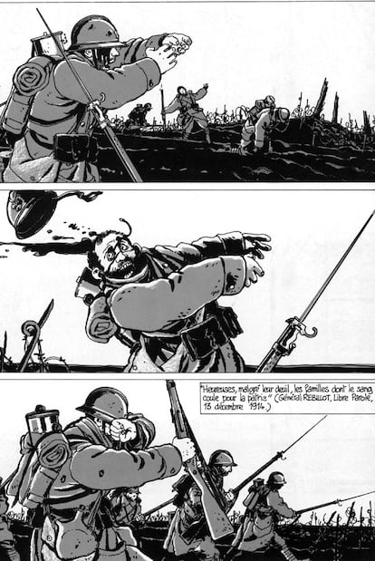 Dos viñetas del cómic<i> La guerra de las trincheras (1914-1918</i>), de Jacques Tardi.