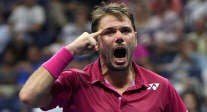 Wawrinka celebra su triunfo contra Nishikori en las semifinales.