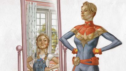Cover detail from one of the many editions of ‘Captain Marvel’ by Marguerite Sauvage, Margaret Stohl and Carlos Pacheco.
