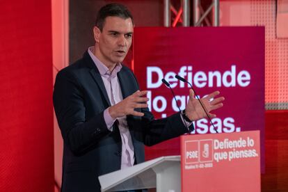 Pedro Sánchez, el sábado en la Convención Municipal de Andalucía, en Huelva.
