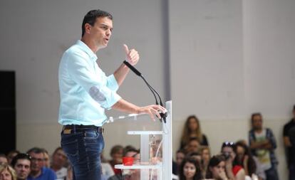 Pedro Sánchez, en un mitin de las pasadas elecciones catalanas.