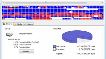 Desfragmentador de disco duro en Windows.