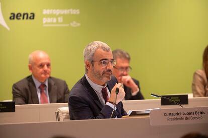 El presidente de Aena, Maurici Lucena, durante la junta de accionistas del gestor aeroportuario celebrada esta mañana en Madrid. CEDIDA POR LA EMPRESA