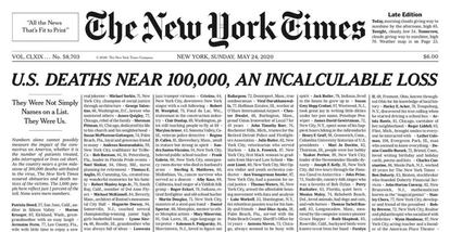 Primera página de 'The New York Times' del domingo 24 de mayo de 2020.