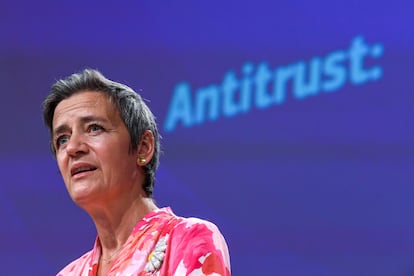 La vicepresidenta ejecutiva de la Comisión Europea, Margrethe Vestager, en una rueda de prensa en Bruselas.