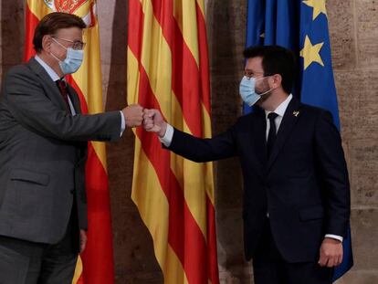 El president de la Generalitat Valenciana, Ximo Puig y su homólogo catalán, Pere Aragonés. 