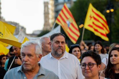 El presidente de ERC, Oriol Junqueras, durante una manifestación en Valencia, el 9 de octubre.