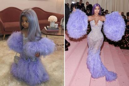 La empresaria Kylie Jenner ha vestido a su hija Stormi a su imagen y semejanza, imitando el 'look' que llevó el pasado mayo en la gala del Museo Metropolitano de Nueva York.