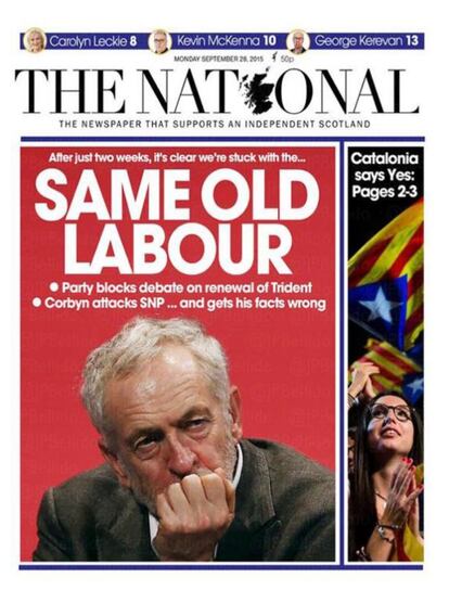 El diari independentista escocès 'The National' dedica una columna sencera de la portada a les eleccions catalanes: 'Catalunya diu que sí'.