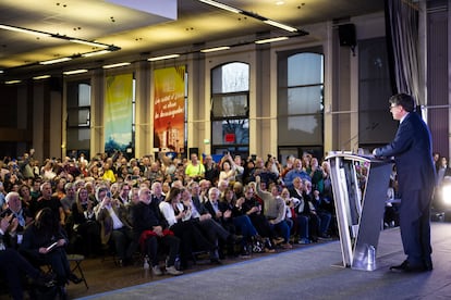 Carles Puigdemont, este jueves durante el anuncio de su candidatura al 12-M, en un acto celebrado en Elna (Francia). 
