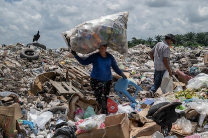No hay descanso para estas mujeres que desempeñan una dura profesión. La basura orgánica fermenta al sol y emana gases.