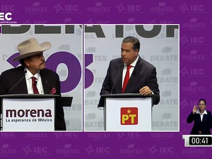 Armando Guadiana y Ricardo Mejía, candidatos de Morena y PT respectivamente, durante el debate por la gobernatura de Coahuila, el pasado 16 de abril.