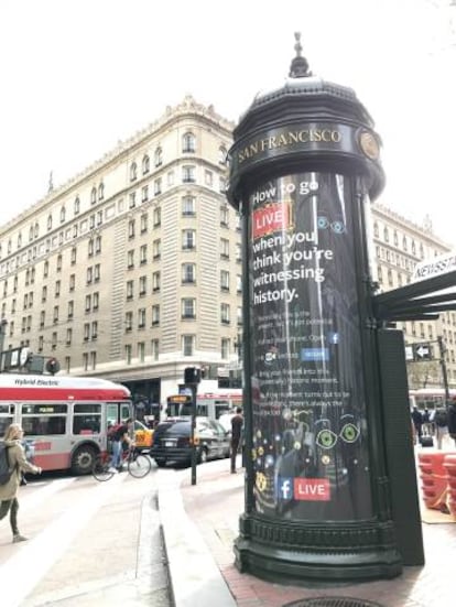 Anuncio de Facebook Live en la calle Market de San Francisco.