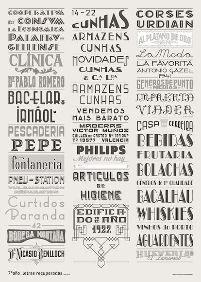 Recopilación de rótulos recuperados por el diseñador gráfico Juan Nava.