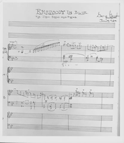 A copy of the first page of the autographed manuscript, Rhapsody in Blue by George Gershwin