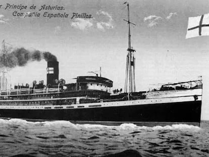 Tarjeta postal con una imagen de 1914 del barco 'Príncipe de Asturias', de la compañía española Pinillas.