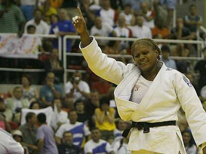 Yurisel Laborde celebra una victoria en el pasado Mundial.