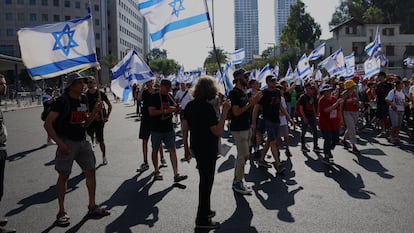 Manifestación en Tel Aviv este domingo, cuando se cumplen nueve meses del inicio de la guerra, claman contra Netanyahu y por la liberación de los rehenes secuestrados por Hamás.