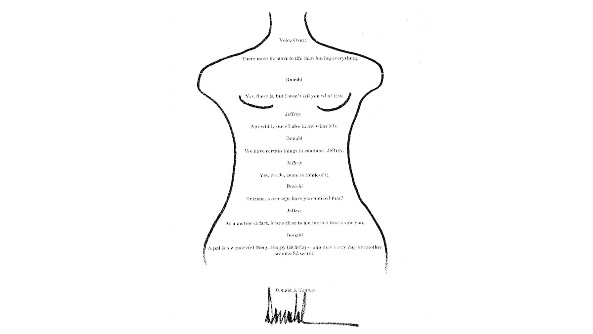 El Congreso de EE UU publica la felicitación con el dibujo de una mujer desnuda que Trump envió a Epstein y negó haber mandado