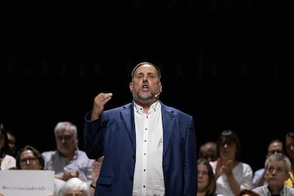 Oriol Junqueras, durante el acto en Olesa de Montserrat (Barcelona).