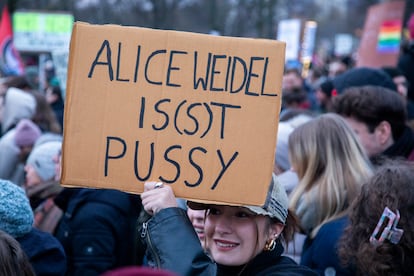 Protesta en Berlín el pasado febrero contra la líder del partido AfD, Alice Weidel.
