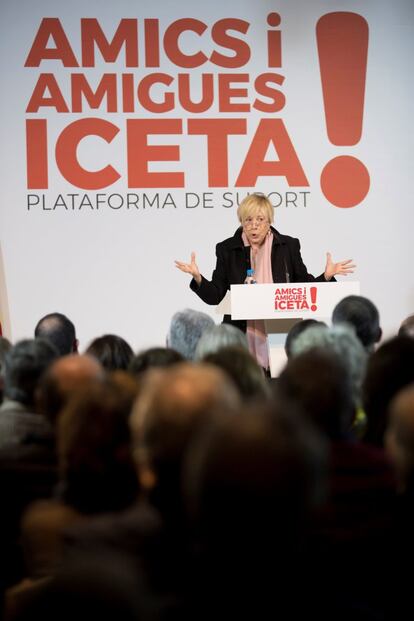 L'actriu Rosa Maria Sardà, en l'acte de presentació de la plataforma de suport al candidat del PSC, Miquel Iceta, el 2017.