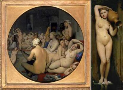 <i>El baño turco</i> y <i>La source,</i> dos obras de Ingres del Louvre y el Musée d'Orsay, respectivamente.